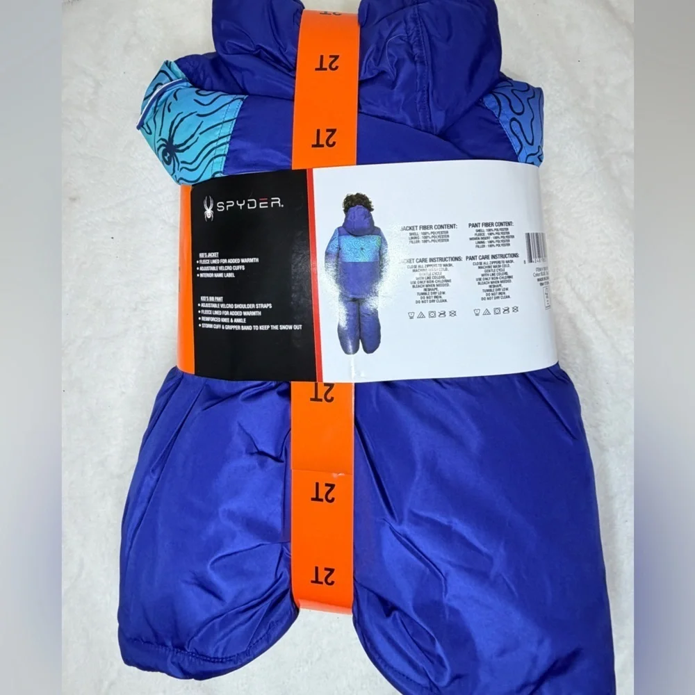 Spyder Kids 2 Piece Snowsuit Jacket Bib Pants Blue Size 2T NWT